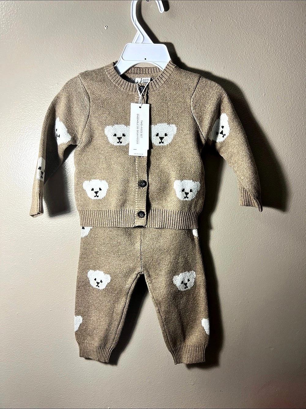 Janie and Jack Baby Bear Matching Sweater Set Brown & White 6 / 12 Months